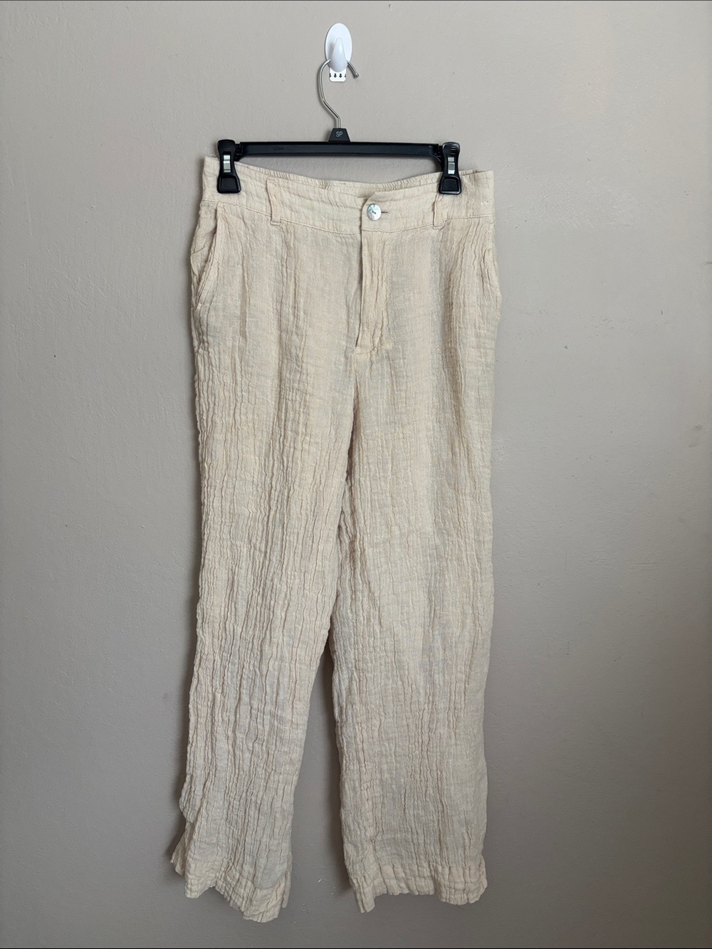 Tahari 100% Cream Textured Linen-Blend Pants size women’s small